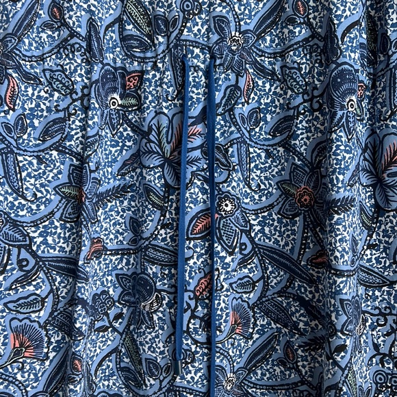 Tory Burch Floral Drawstring Cotton Dress Blue Haven - Picture 6 of 13